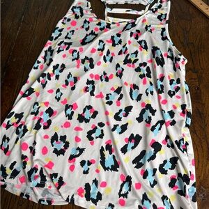Honeyme White Leopard Print Tank with Neon Pink, Blue & Yellow Spots L